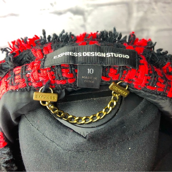 Red And Black Plaid Blazer By Express Design Studio Size 10 - Picture 6 of 8